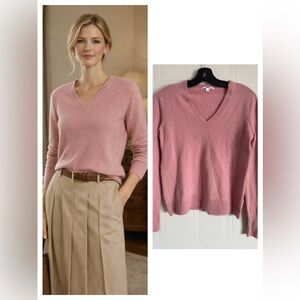 Pink Cashmere Sweater M V Neck Classic Feminine Quiet Luxury Capsule Knit